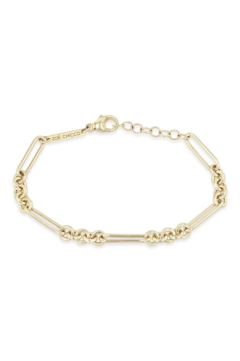 Mix Paper Clip Rolo Chain Bracelet, Main, color, 14K YELLOW GOLD