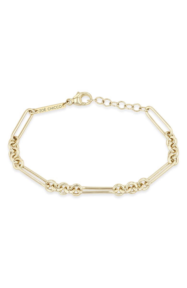 Zoë Chicco Mix Paper Clip Rolo Chain Bracelet, Main, color, 14K Yellow Gold