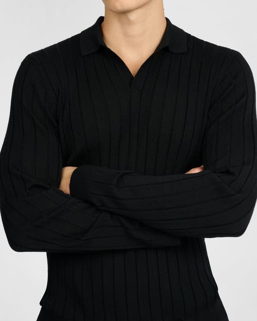 Onia Extra Fine Merino Wool Johnny Collar Polo In Black