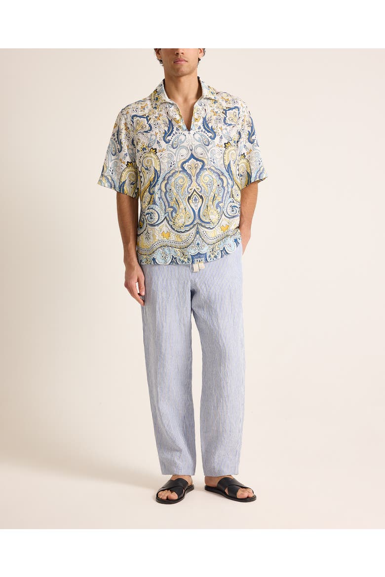 Vincent Linen Relaxed Fit Overhead Linen Shirt with Fairground Print, Main, color, Multi/Blue