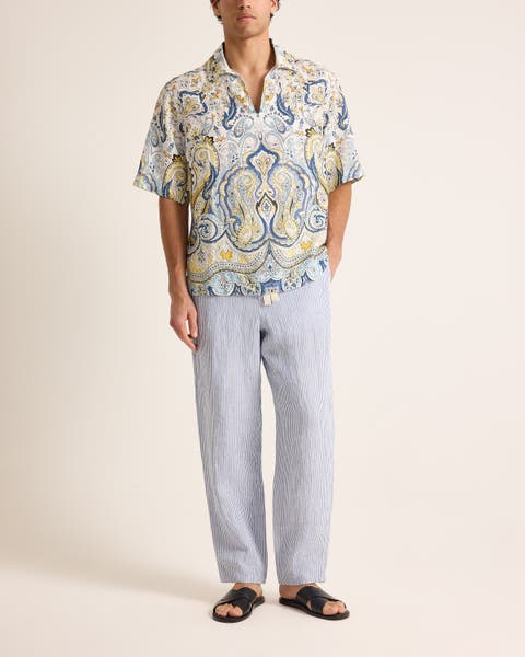 Vincent Linen Relaxed Fit Overhead Linen Shirt with Fairground Print