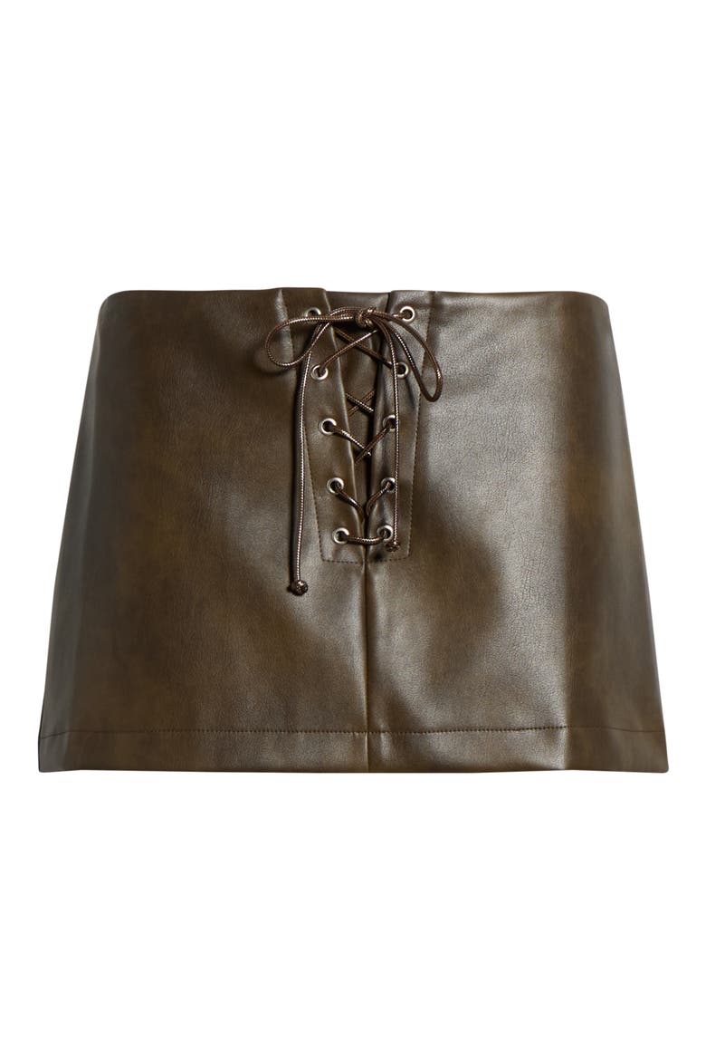 Lace-Up Faux Leather Miniskirt, Alternate, color, WASHED BLACK