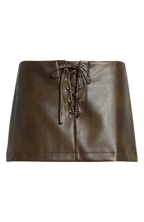 Pacsun Lace-up Faux Leather Miniskirt In Green