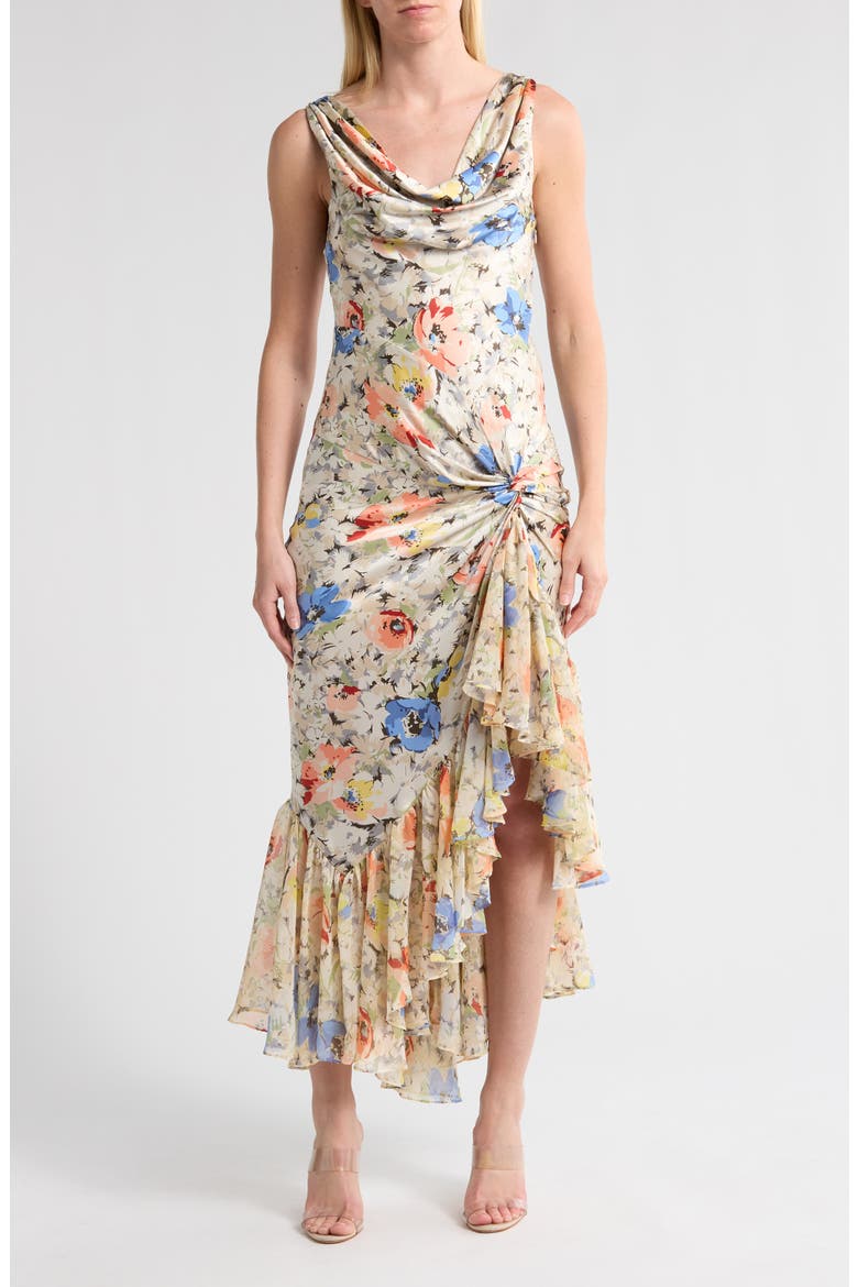Ciara Floral Sleeveless Silk Dress, Main, color, IVORY MULTI