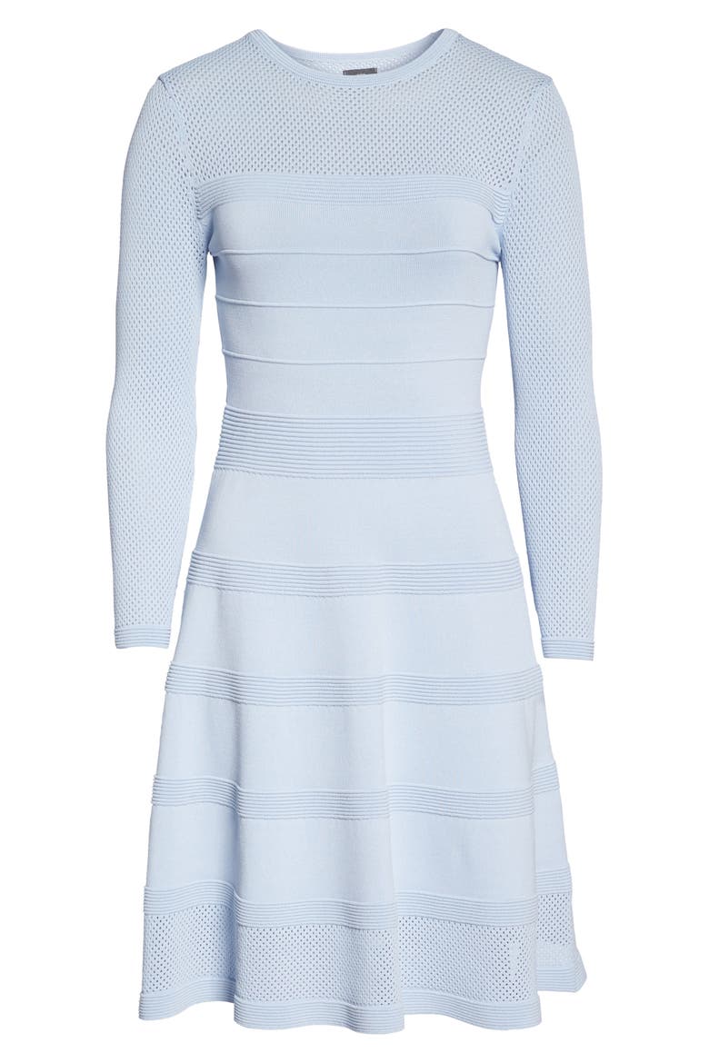 Mix Stitch Pointelle Fit & Flare Dress, Alternate, color, BLUE