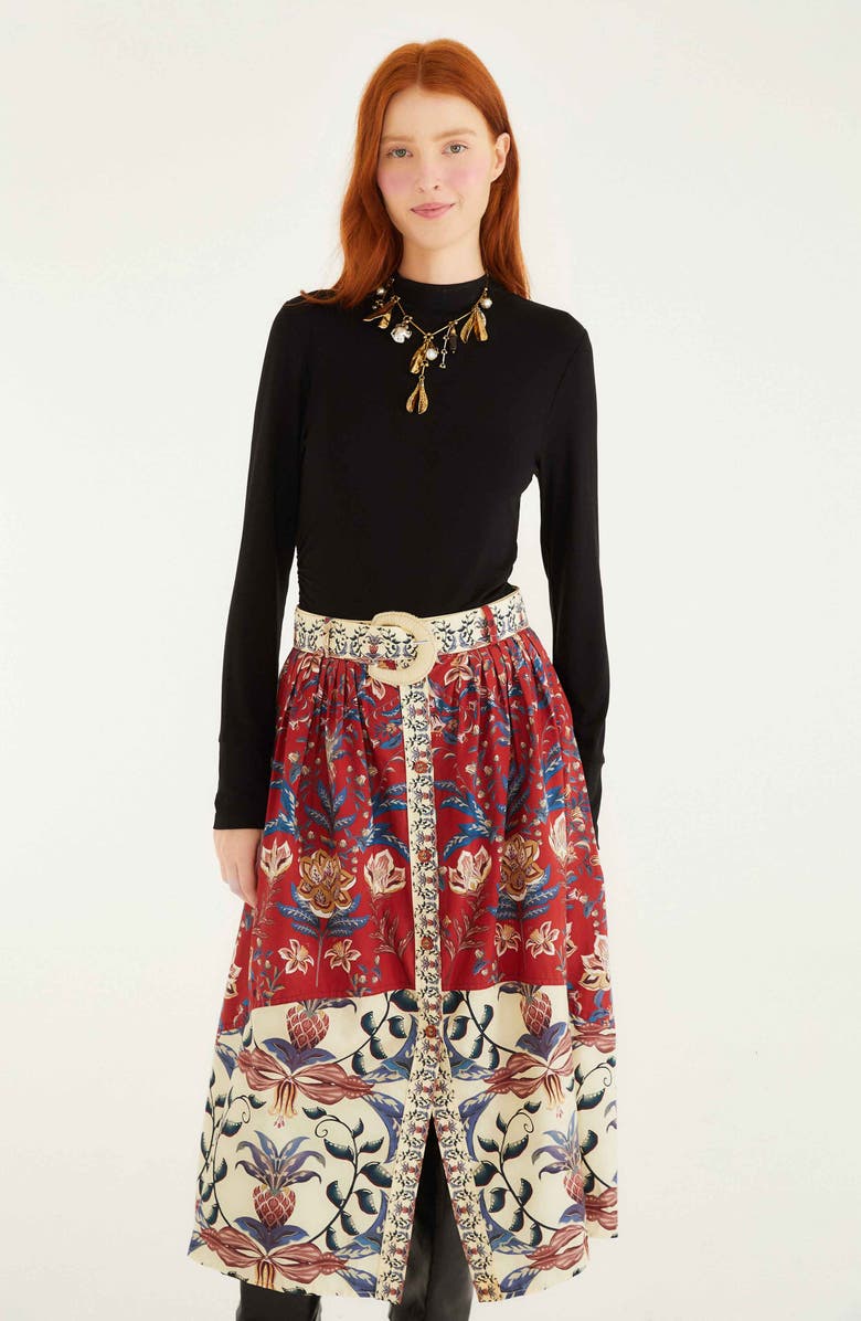 FARM Rio Winter Breeze Mixed Print Cotton Skirt, Alternate, color, Winter Breeze Red