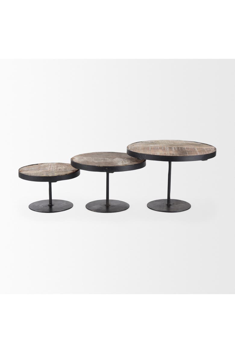 Lorenz Wood with Metal Base Round Decorative Stands, Alternate, color, Black