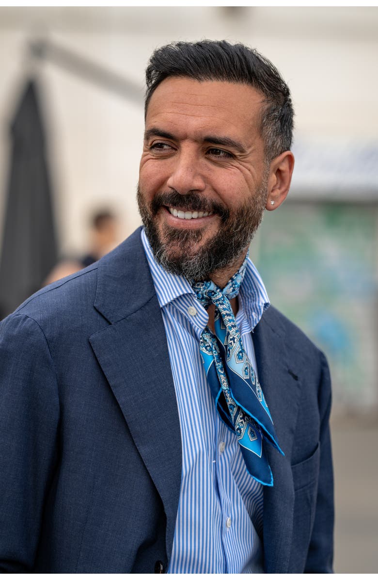 Elizabetta Messina - Hand Rolled Silk Neckerchief for Men, Alternate, color, Azure