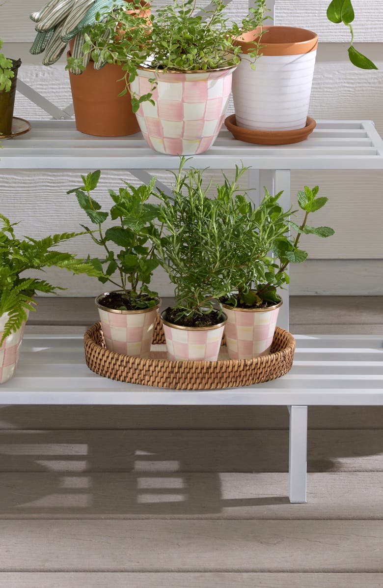 MACKENZIE CHILDS Rosy Check Enameled Steel Set of 3 Herb Pots, Alternate, color, Rosy