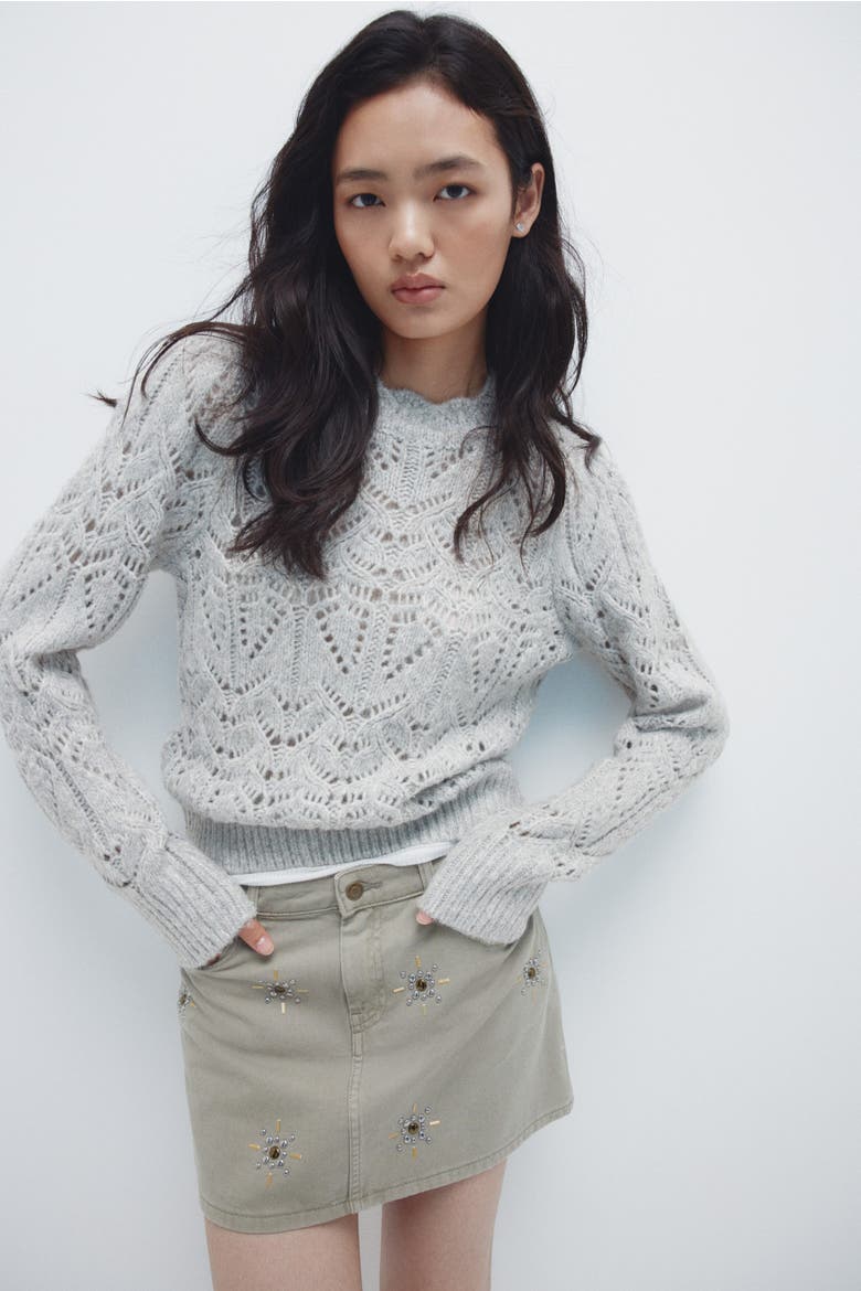 Pointelle-knit Jumper, Alternate, color, Light gray
