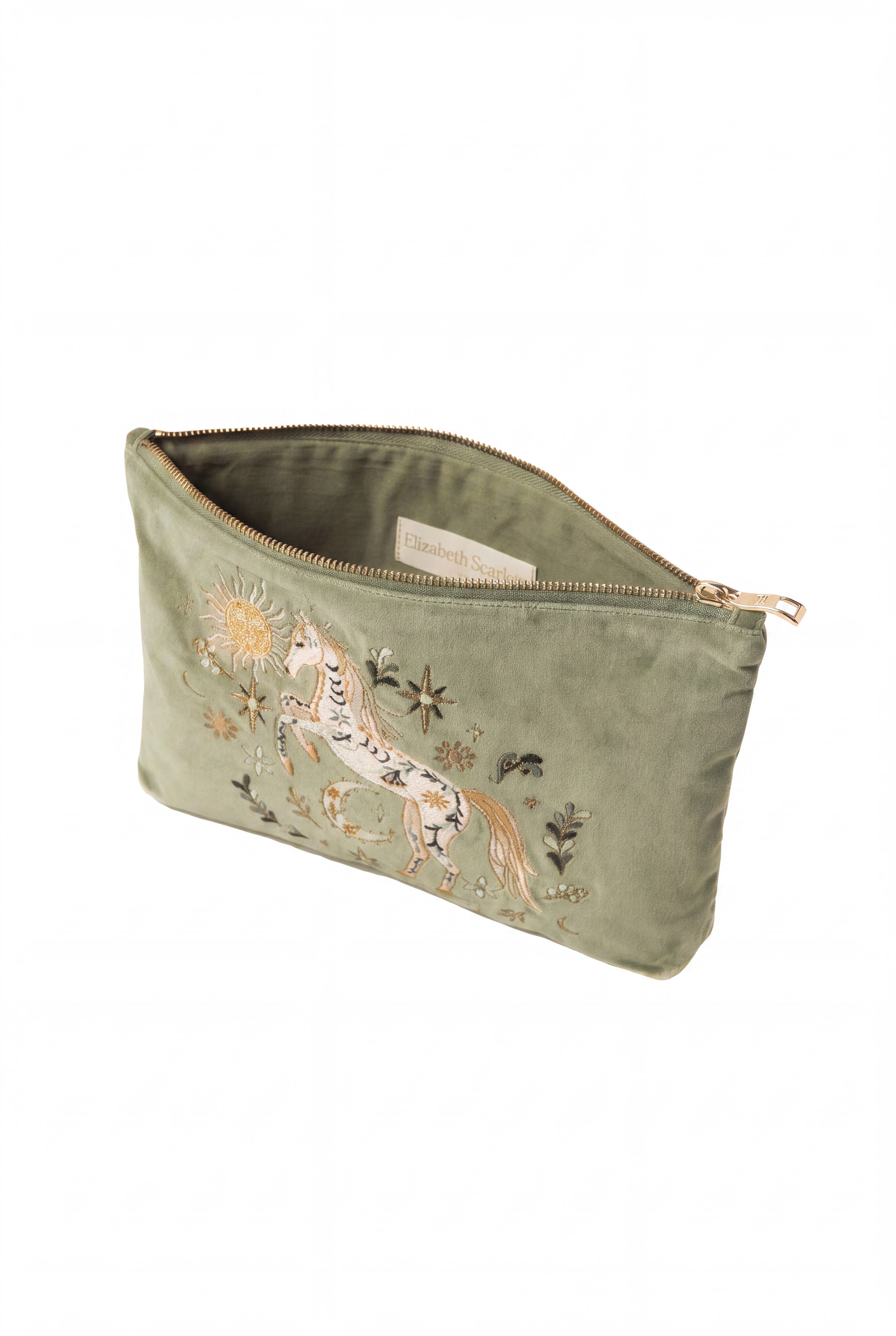 Mystical Horse Velvet Everyday Pouch, Alternate, color, Olive