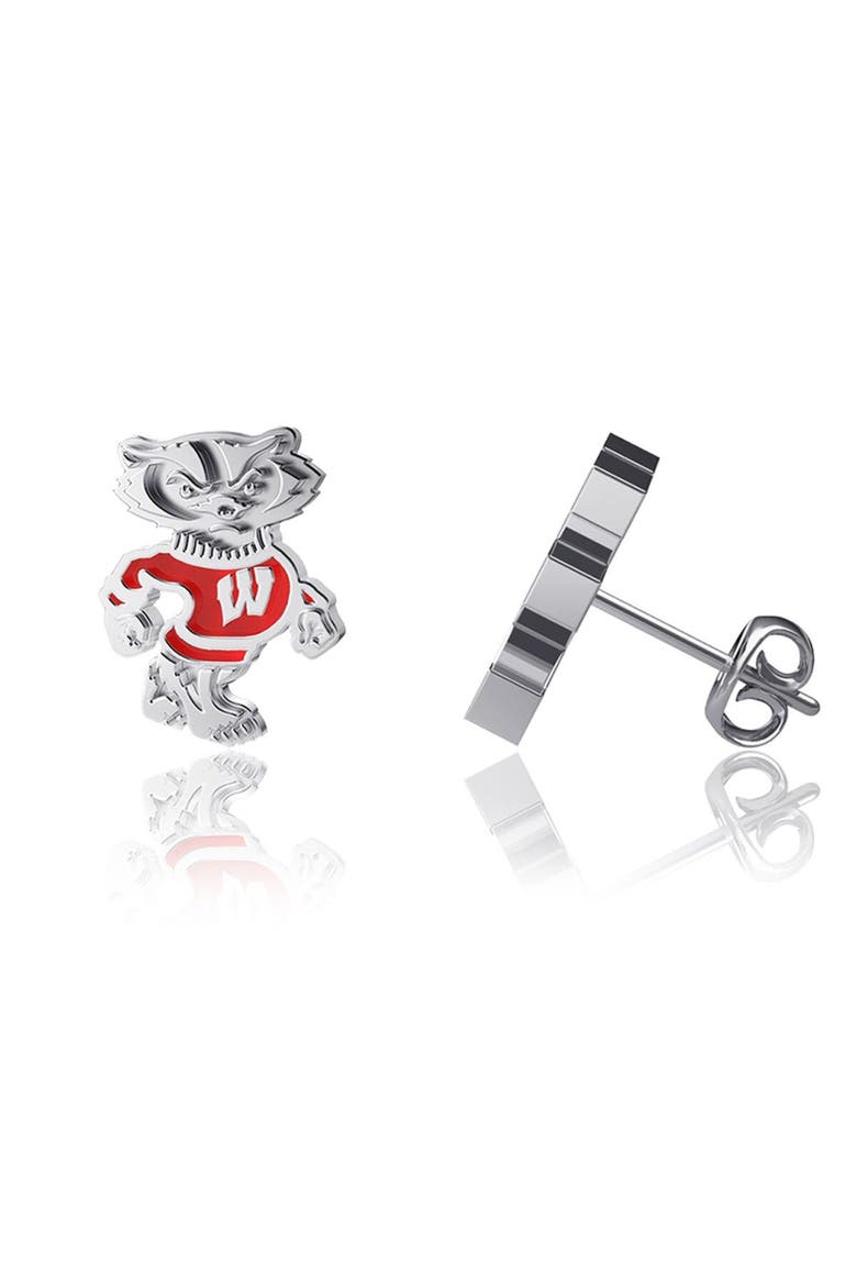 Women's Dayna Designs Wisconsin Badgers Enamel Post Earrings, Main, color, Silver