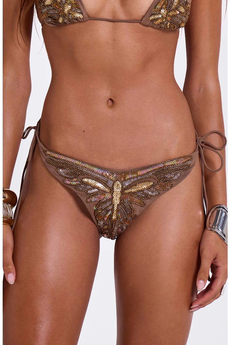 Alula Embellished Butterfly Bikini Bottoms, Main, color, GOLD