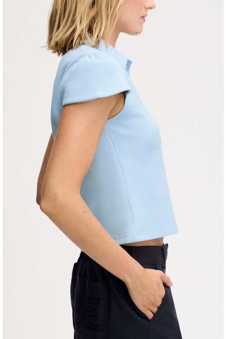 Puff Sleeve Crop Polo Top, Alternate, color, SOFT BLUE