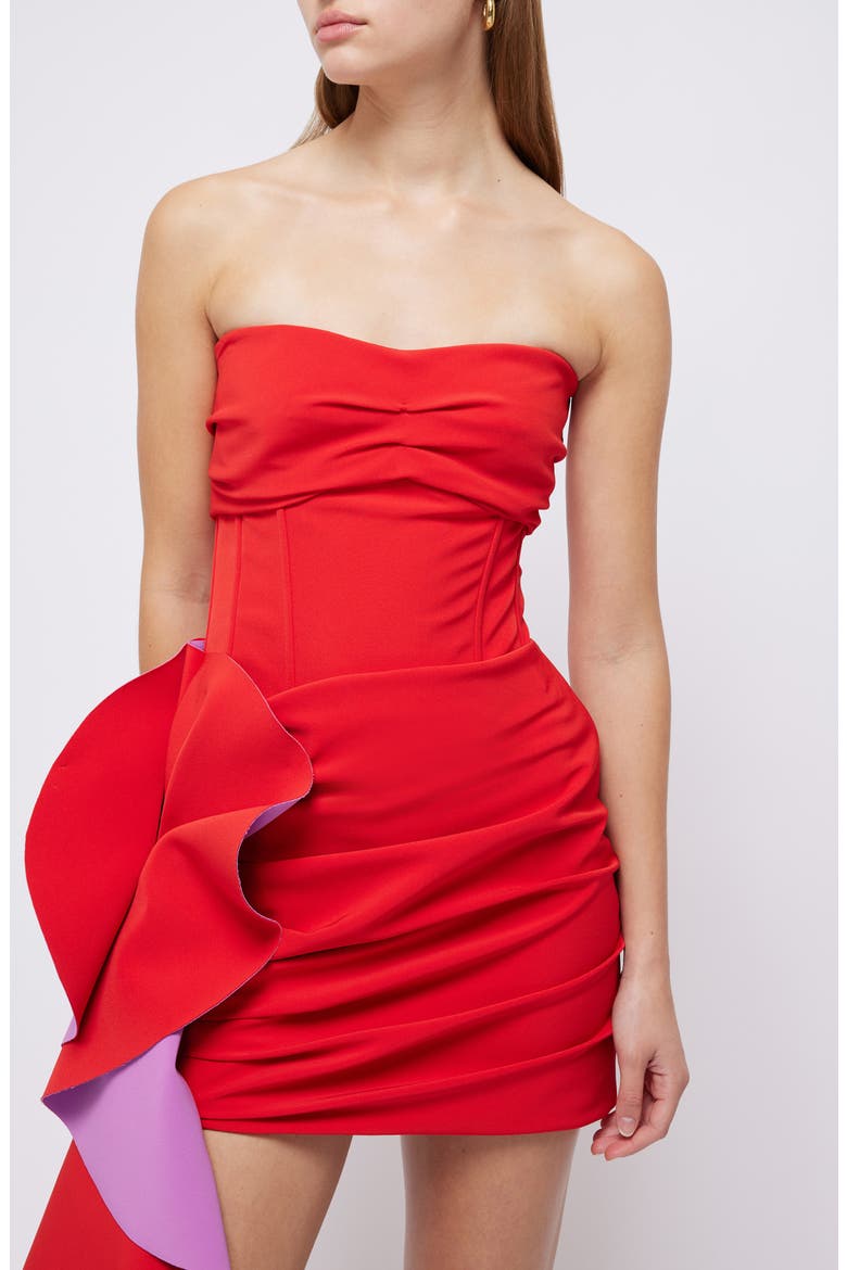 Adina Cascade Ruffle Strapless Minidress, Alternate, color, APPLE MULTI