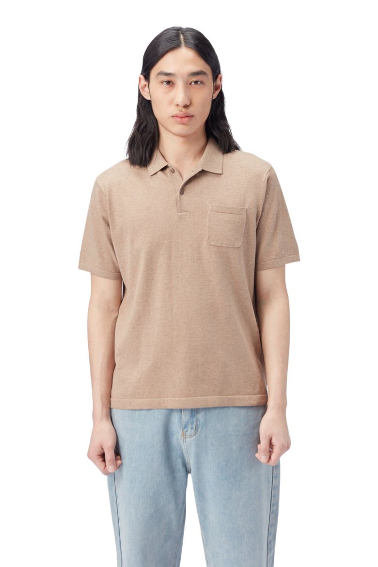 Men's Cotton Silk Cashmere Blend Polo Shirt, Alternate, color, timber wolf