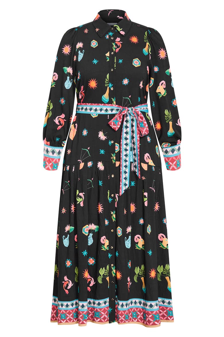 Lina Long Sleeve Belted Maxi Shirtdress, Alternate, color, LA MONT BLACK