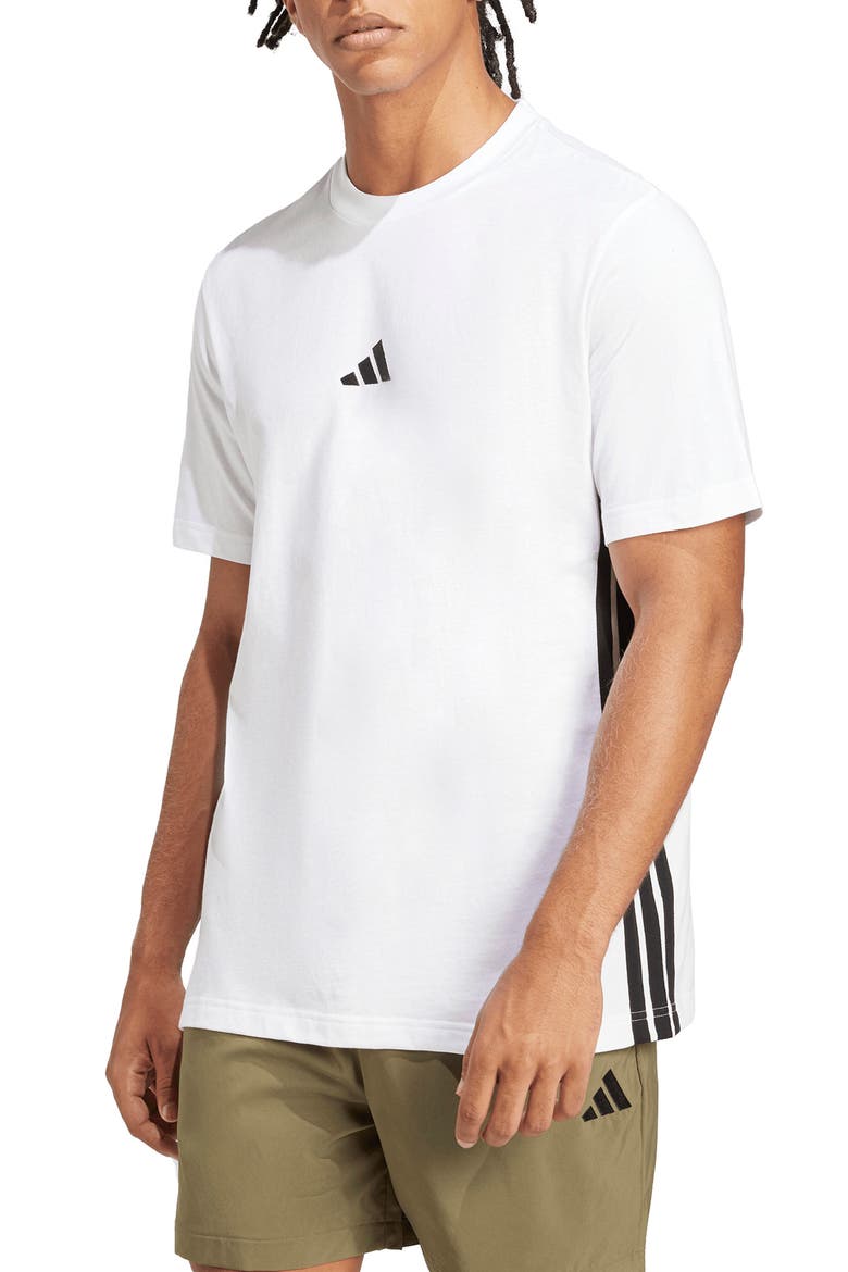 Essential 3-Stripes Jersey T-Shirt, Main, color, WHITE/ BLACK