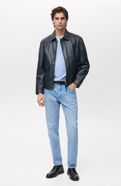 Mango Tapered Leg Jeans In Medium Blue