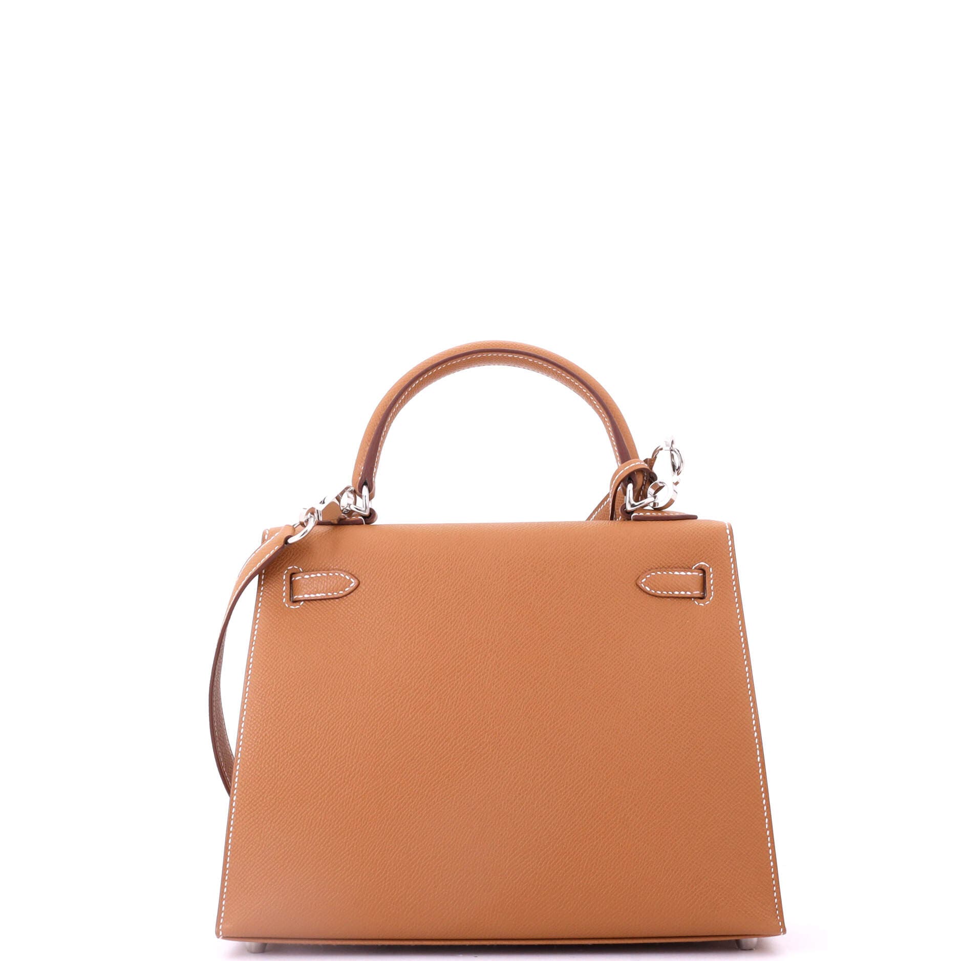 Pre-Owned Hermes Kelly Handbag Brown Epsom with Palladium Hardware 25, Alternate, color, Gold