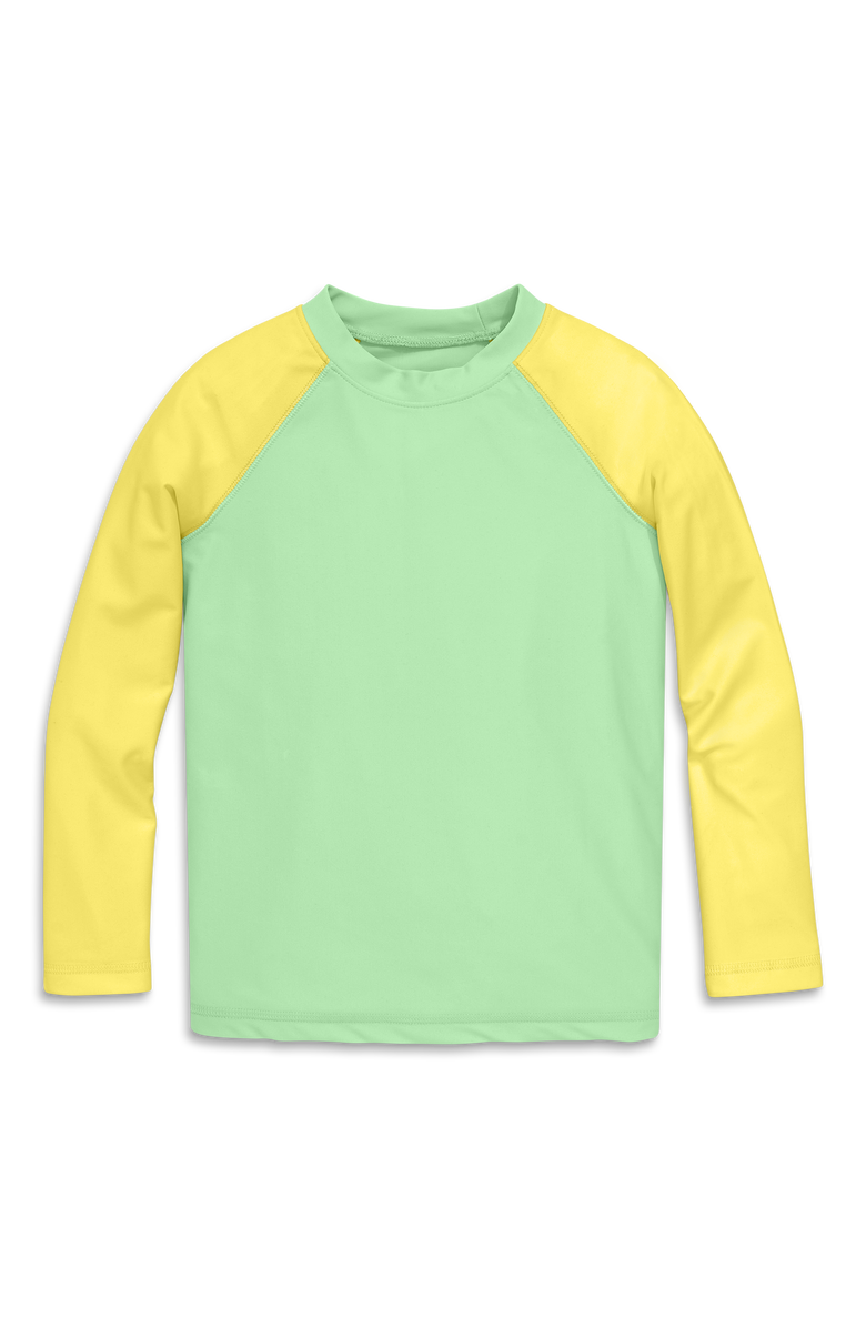 Primary Kids Long Sleeve Baseball Rash Guard, Main, color, Pear Banana