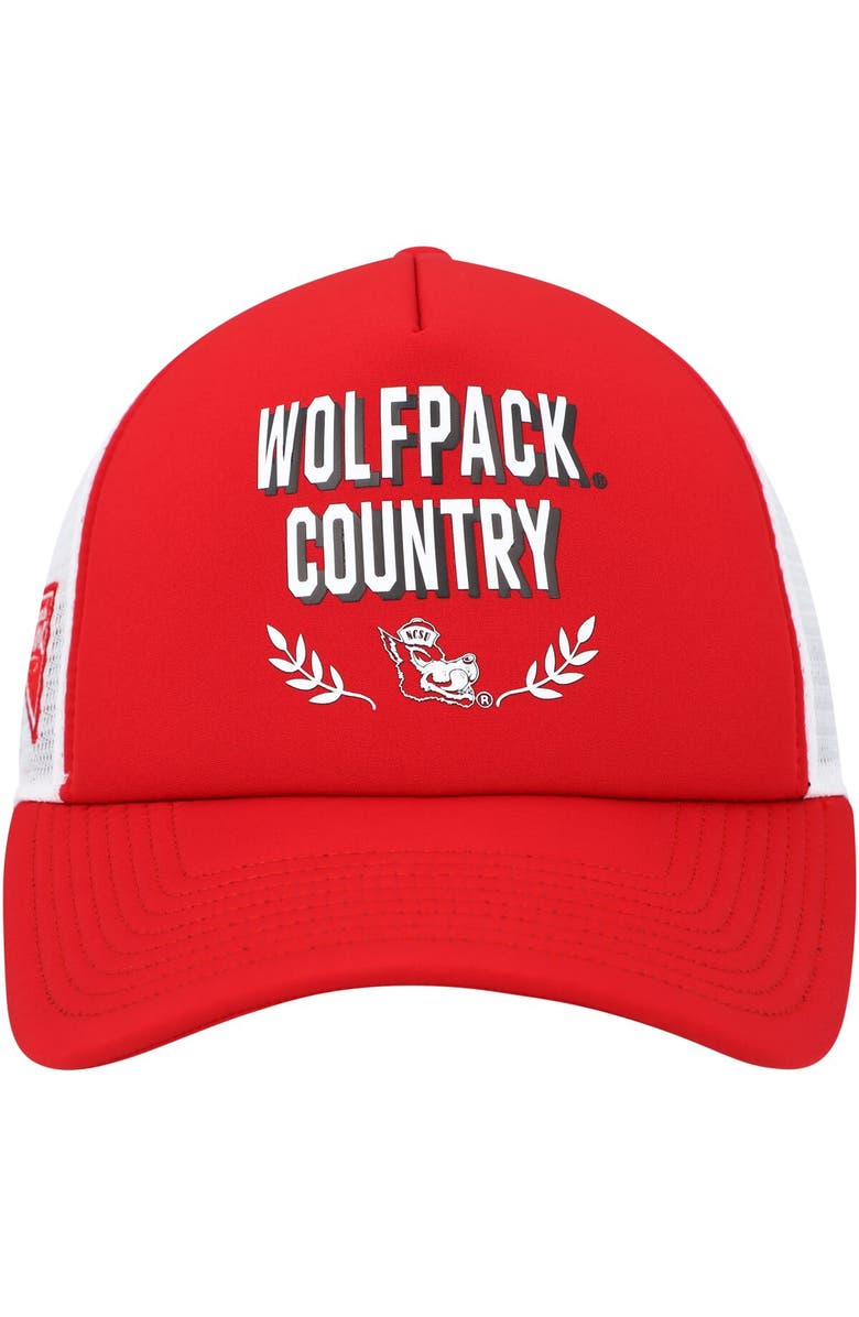 adidas Men's adidas Red NC State Wolfpack Phrase Foam Front Trucker Adjustable Hat, Alternate, color, Red