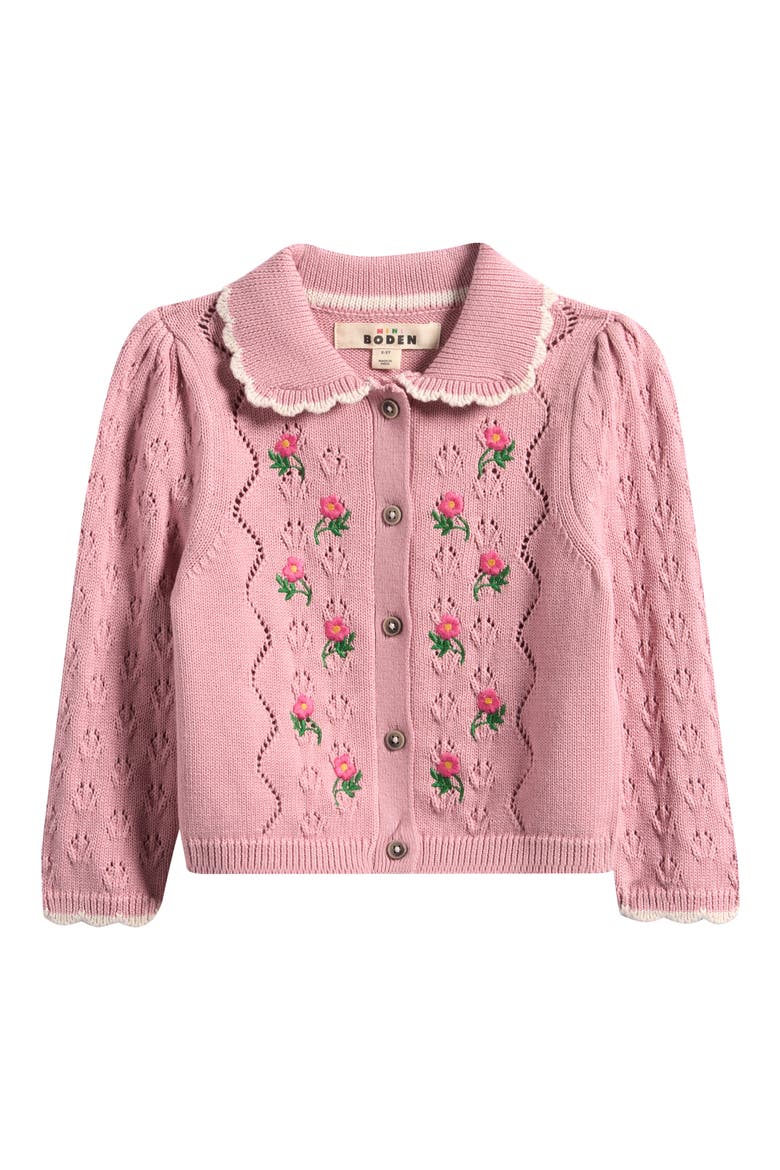 Kids' Collared Pointelle Cardigan, Main, color, VINTAGE PINK