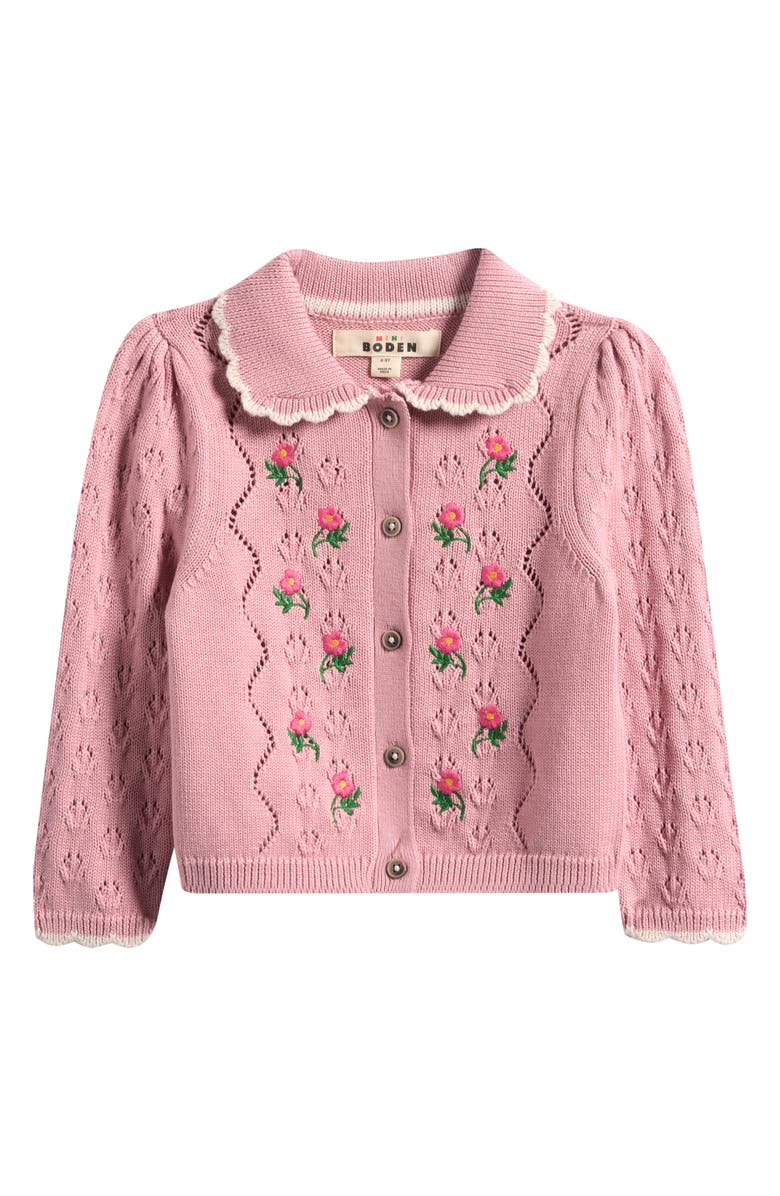 Mini Boden Kids' Collared Pointelle Cardigan, Main, color, Vintage Pink