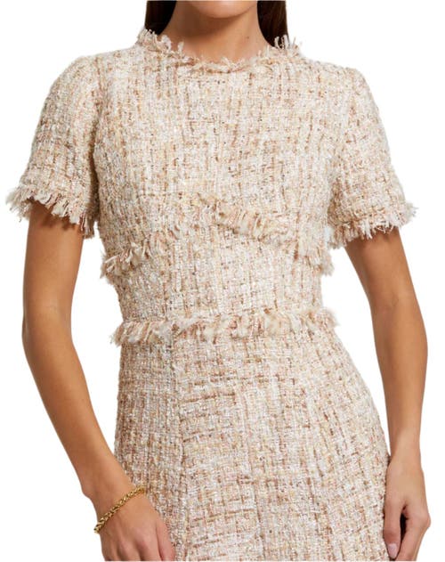 Mac Duggal Boucle Short Sleeve A Line Midi Dress In Blush