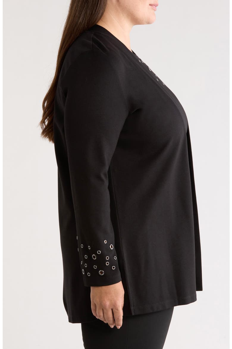 Grommet Detail Open Cardigan, Alternate, color, ANNE BLACK