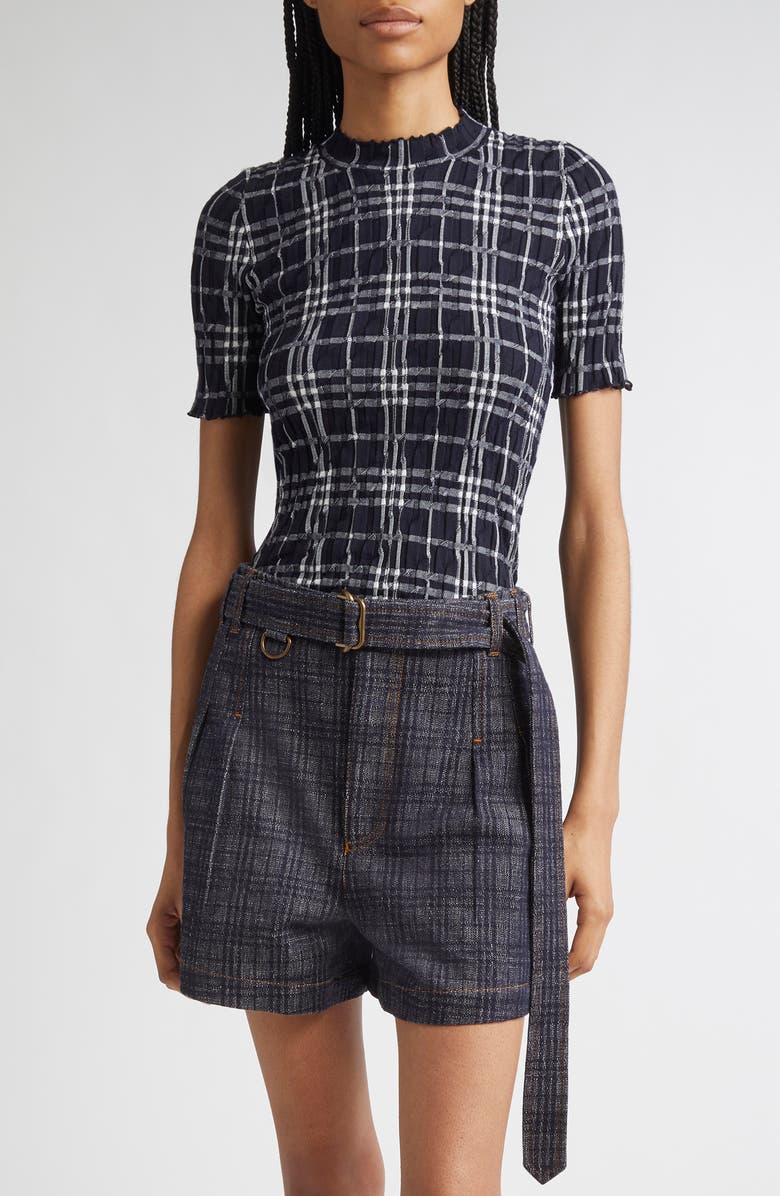 Burberry Check Lettuce Edge Top, Main, color, Ink/ Chalk