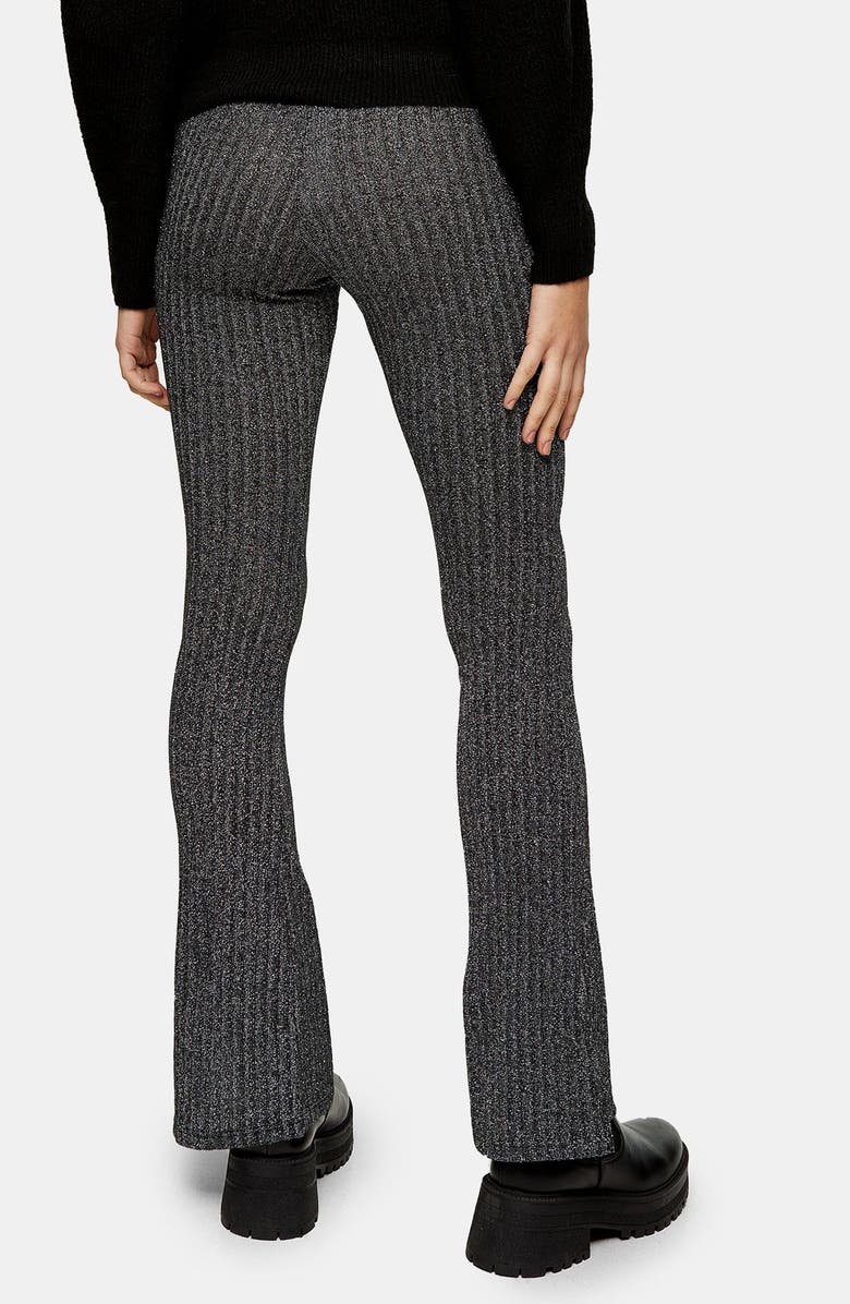 Topshop Glitter Rib Flare Trousers, Alternate, color, 