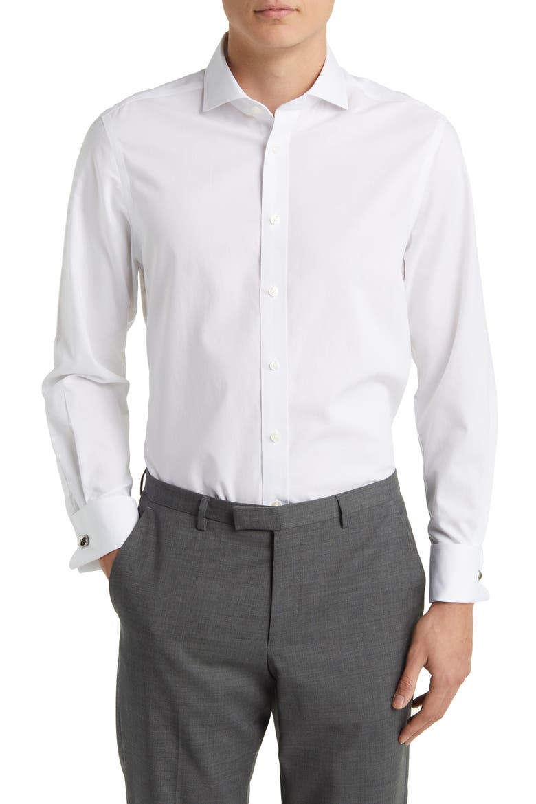 Non-Iron Poplin Cutaway Slim Fit Shirt Double Cuff, Main, color, WHITE