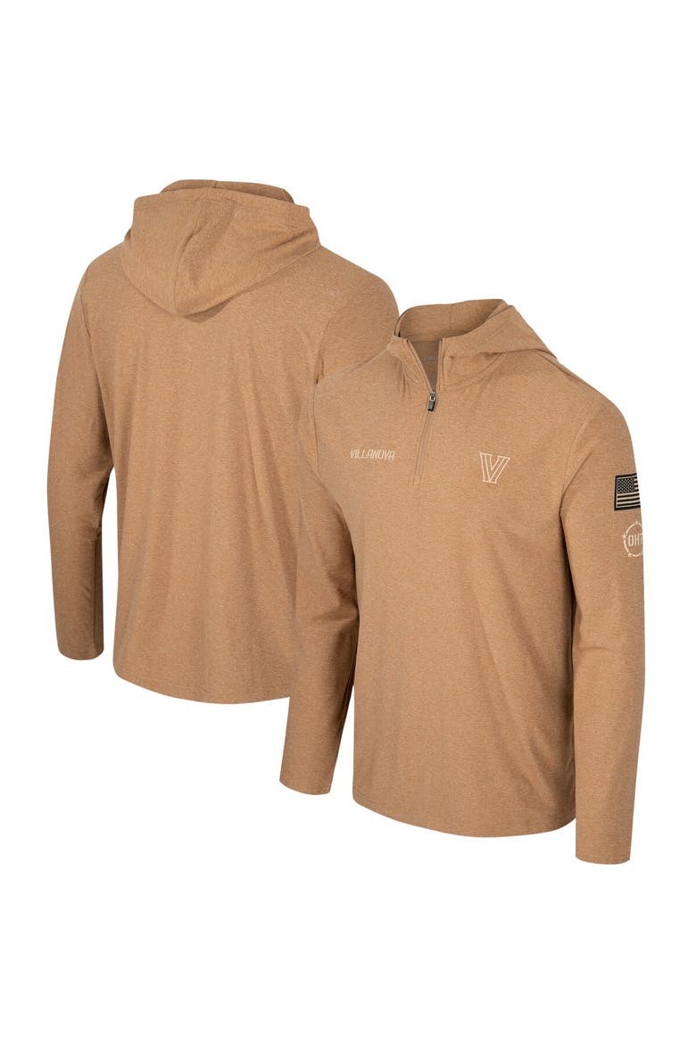 Men's Colosseum Khaki Villanova Wildcats OHT Military Appreciation Cloud Jersey Desert Quarter-Zip Hoodie, Main, color, Khaki