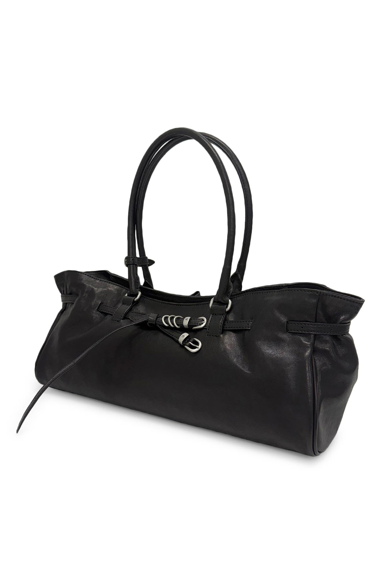 Soft Grandma Leather Shoulder Bag, Alternate, color, BLACK WASHED NAPPA