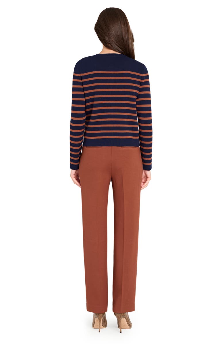 Tahari ASL Stripe Cardigan, Alternate, color, Navy/ Tawny