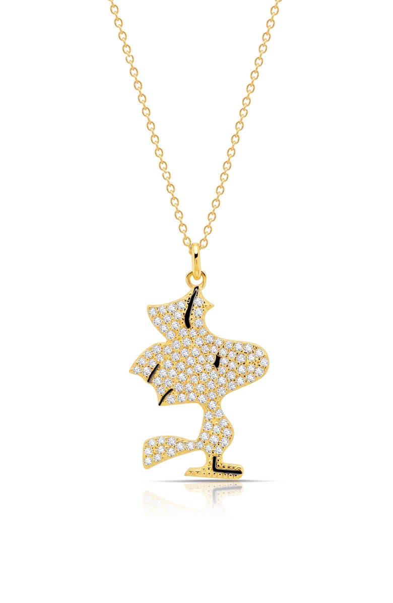 Crislu x Peanuts<sup>®</sup> Pavé Woodstock Pendant Necklace, Main, color, 18Kt Yellow Gold / Clear Stone
