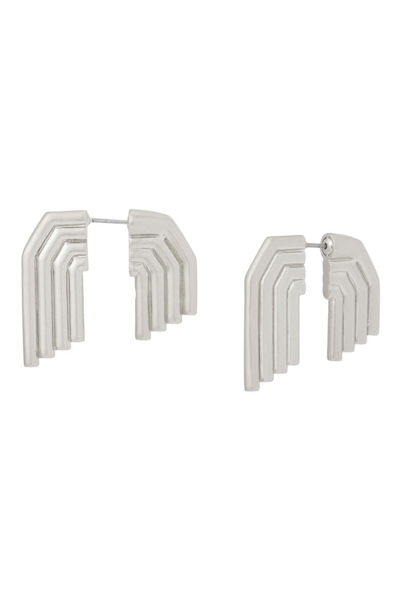 Tube Front/Back Earrings, Main, color, WARM SILVER