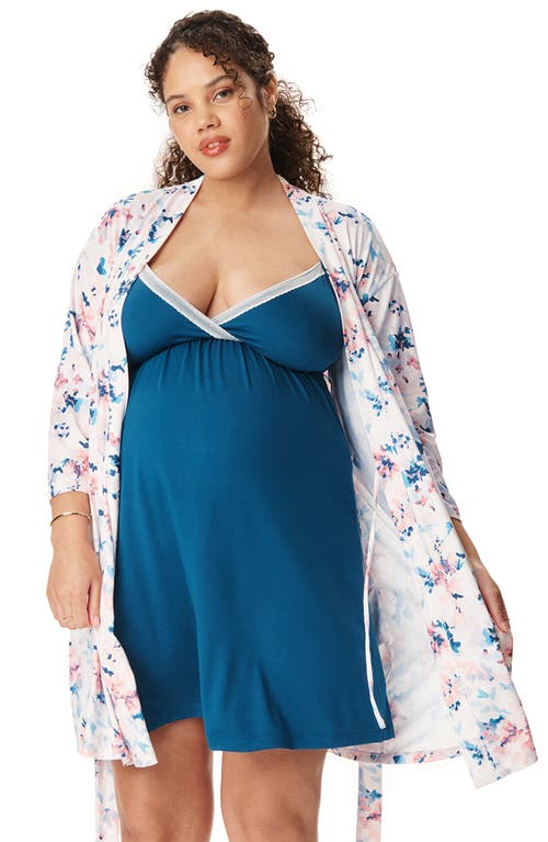 Motherhood Maternity Maternity Robe And Nursing Chemise Sleep Set In Blue