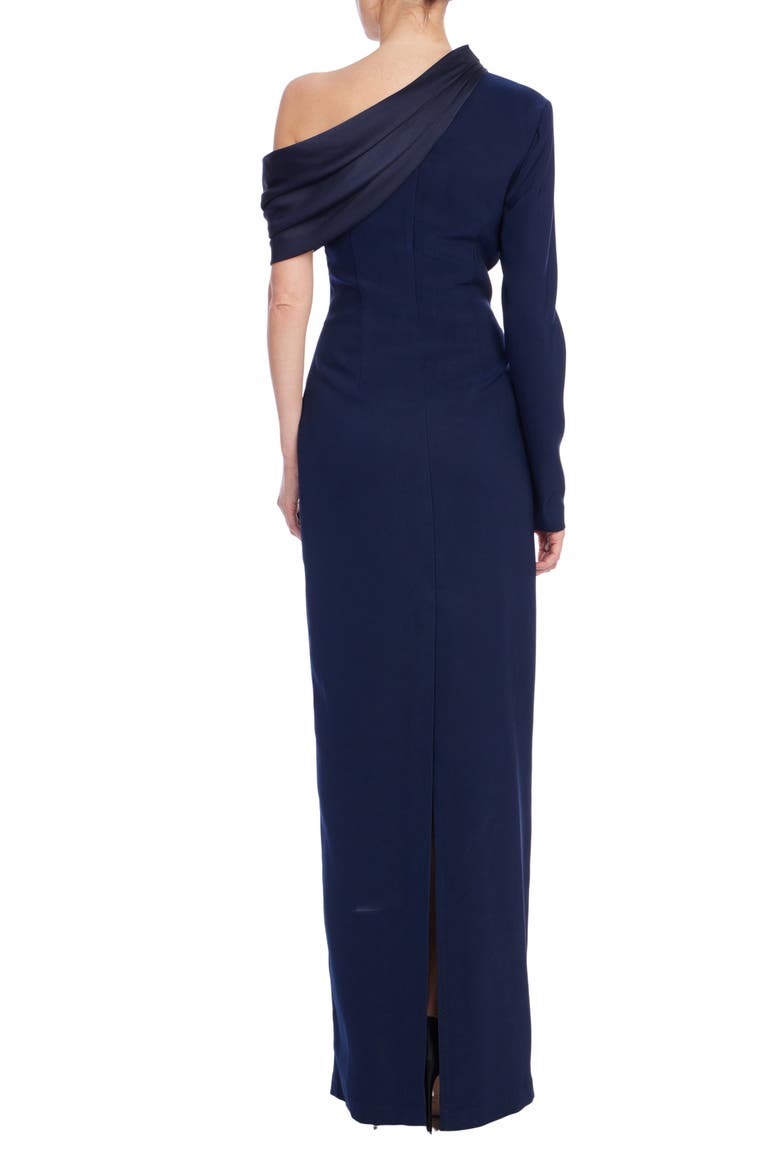 One-Shoulder Drape Neck Stretch Mikado Gown, Alternate, color, NAVY