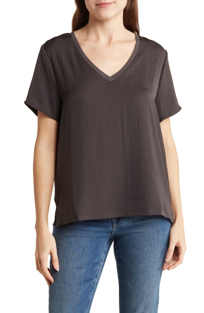 Calvin Klein Jeans V-Neck Charmeuse T-Shirt, Main, color, 