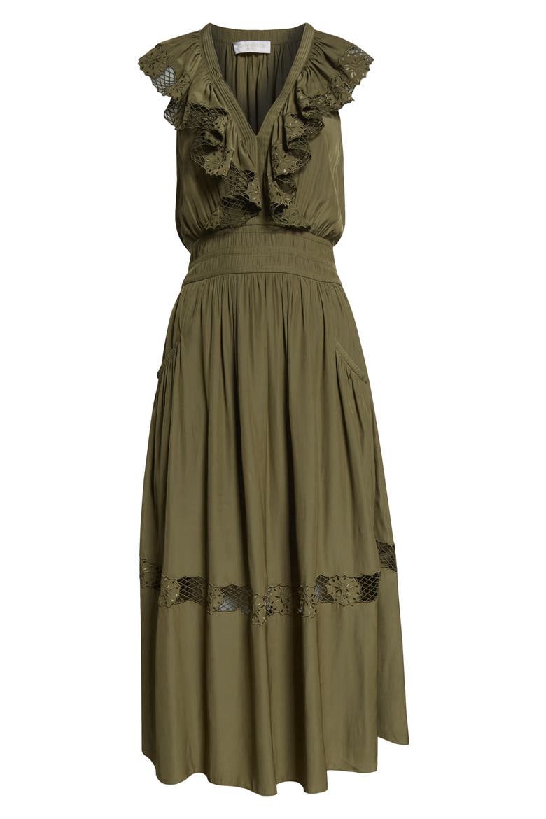 Laila Ruffle Smocked Waist Maxi Dress, Alternate, color, OLIVE GREEN