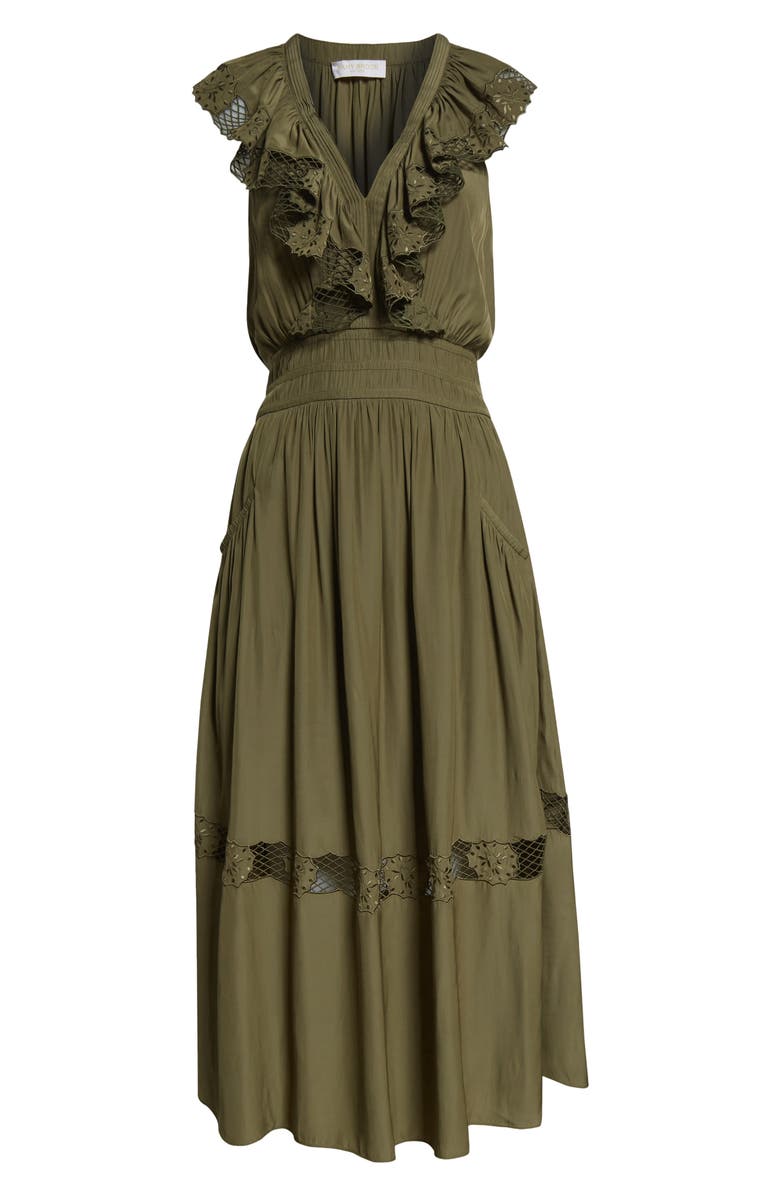 Ramy Brook Laila Ruffle Smocked Waist Maxi Dress, Alternate, color, Olive Green