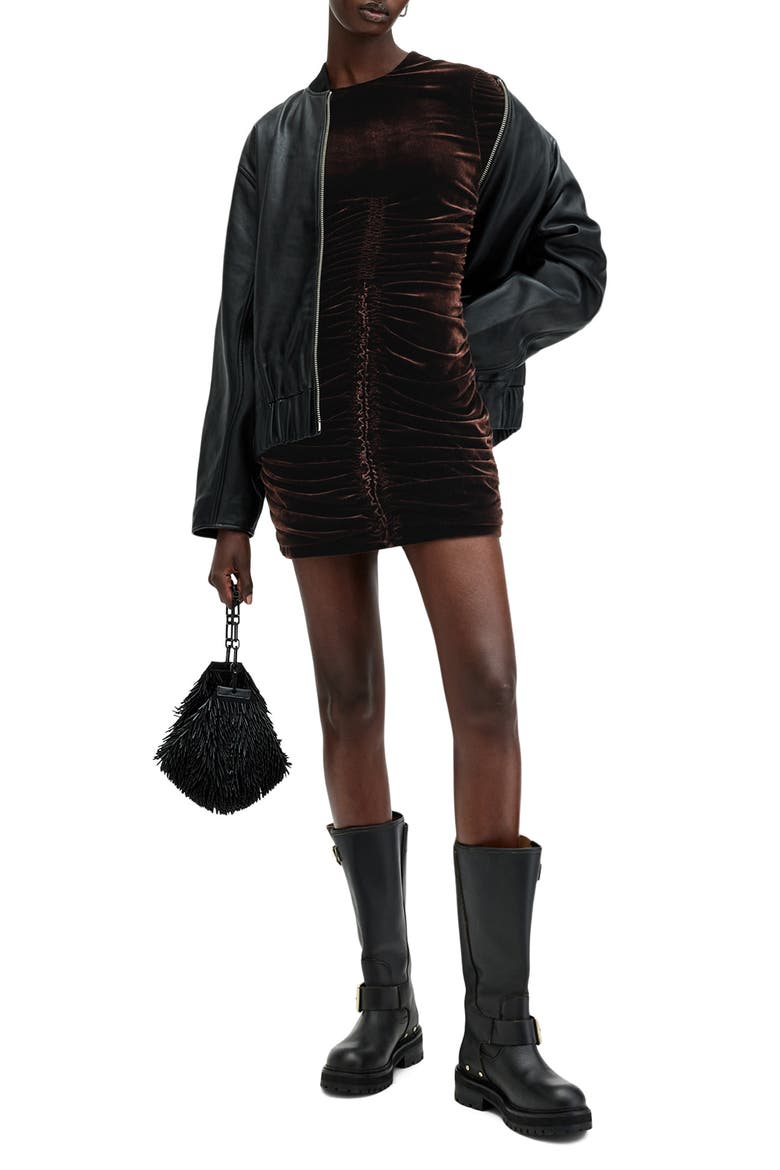 Eris Long Sleeve Velvet Minidress, Alternate, color, RICH BROWN
