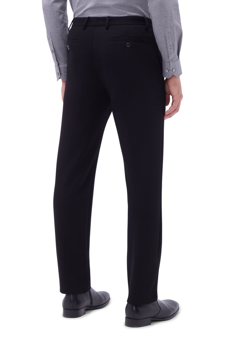 Bugatchi Slim Tailored Fit Flat Front Soft Touch Knit Dress Pants, Alternate, color, Black
