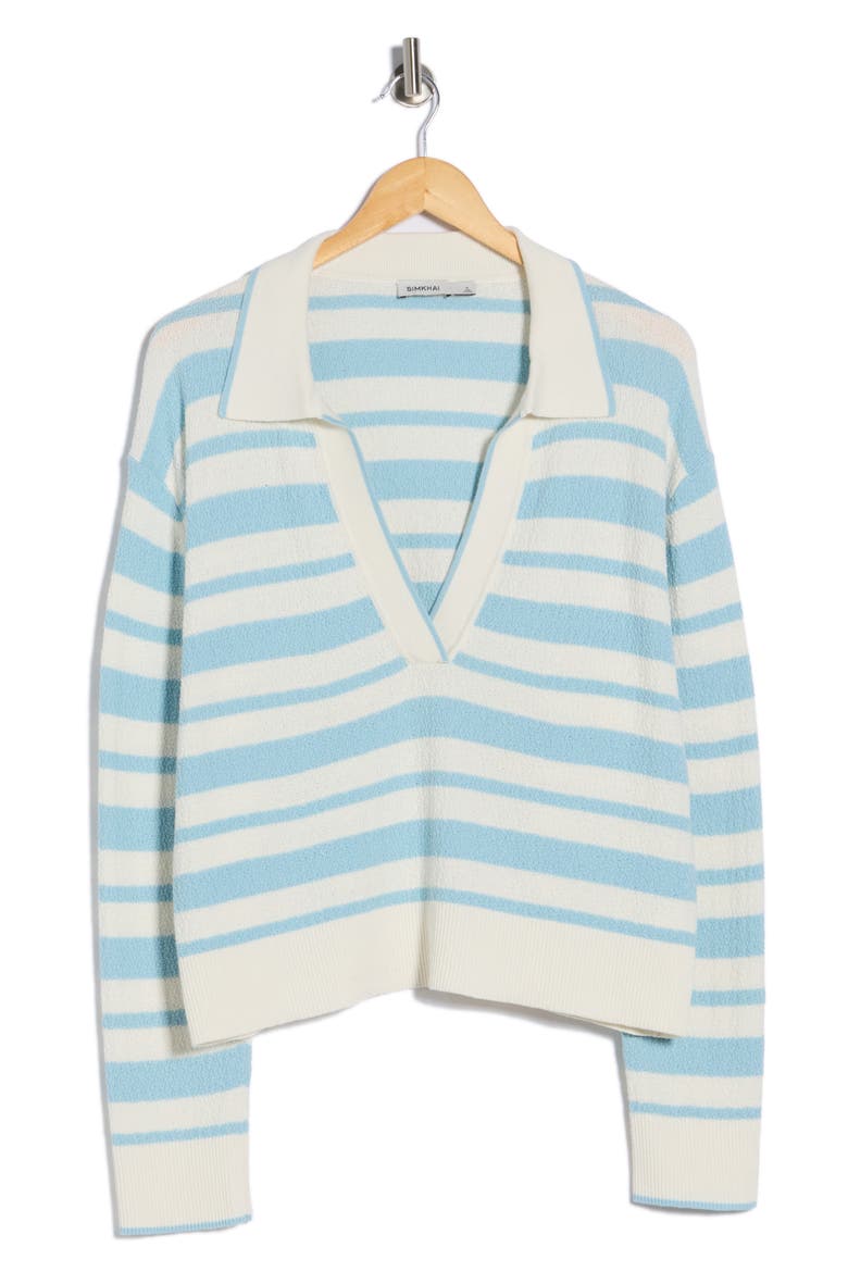 Miller Stripe Cotton & Silk Polo Sweater, Alternate, color, AZURE SKY STRIPE