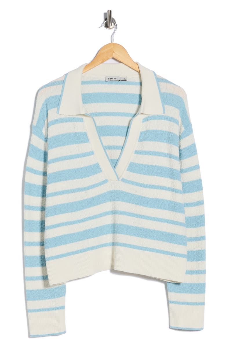 Simkhai Miller Stripe Cotton & Silk Polo Sweater, Main, color, Azure Sky Stripe