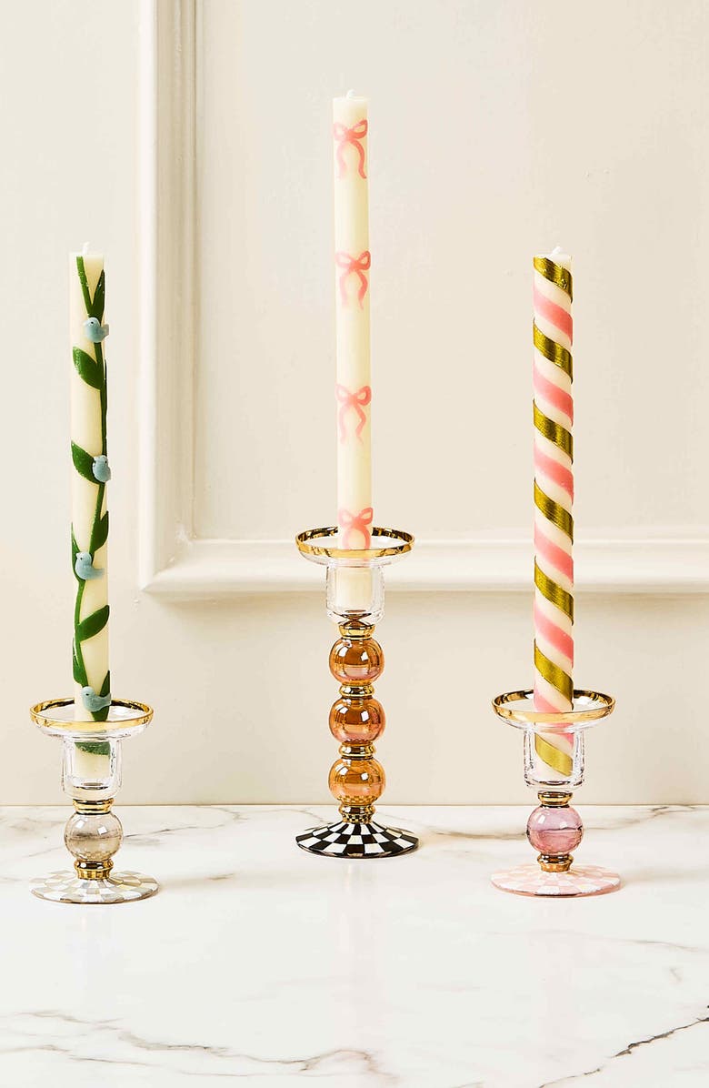 MACKENZIE CHILDS Courtly Check Large Glass Candleholder, Alternate, color, Black/ White