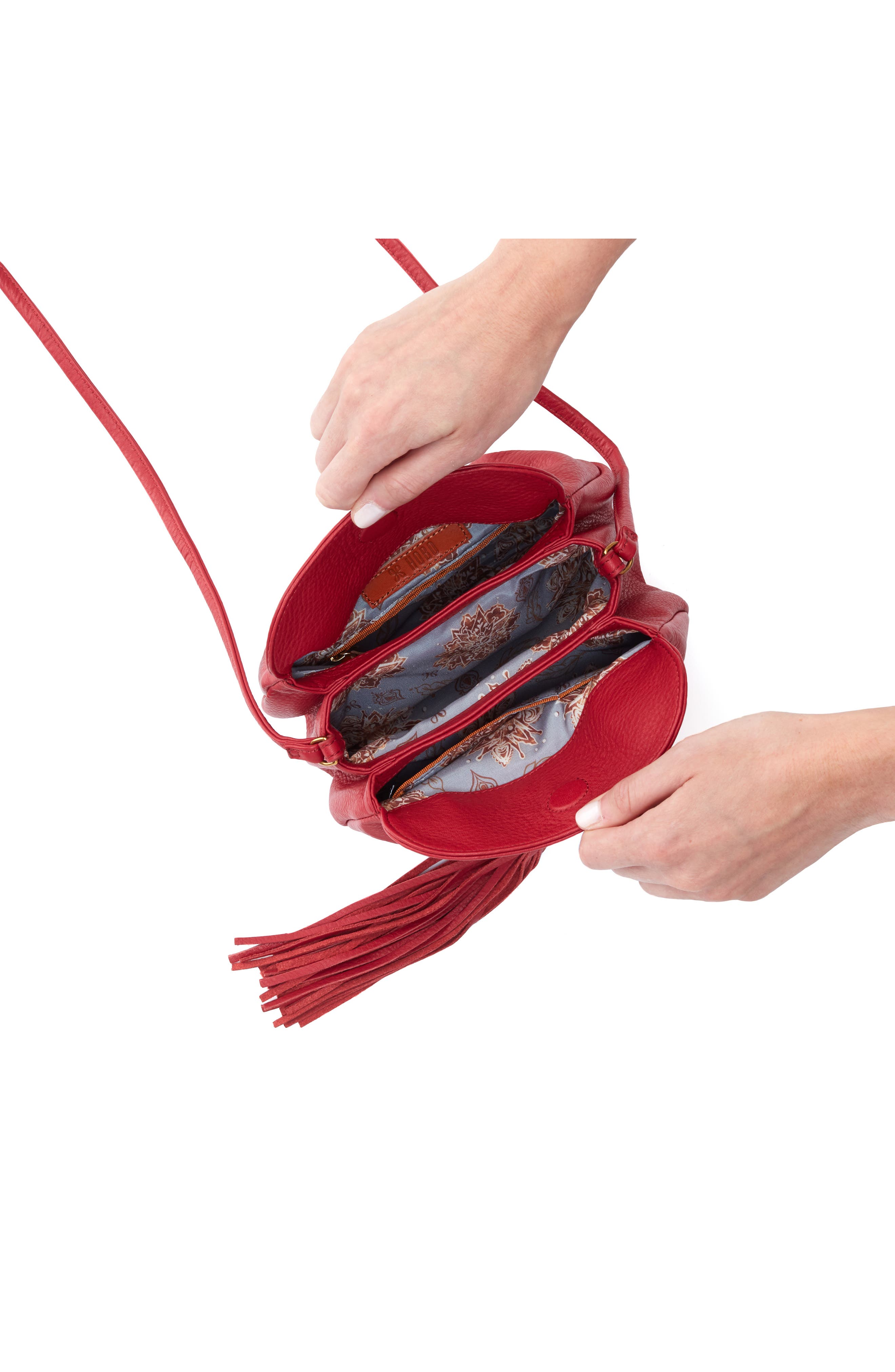 Birdy Tassel Leather Crossbody Bag, Alternate, color, SCARLET