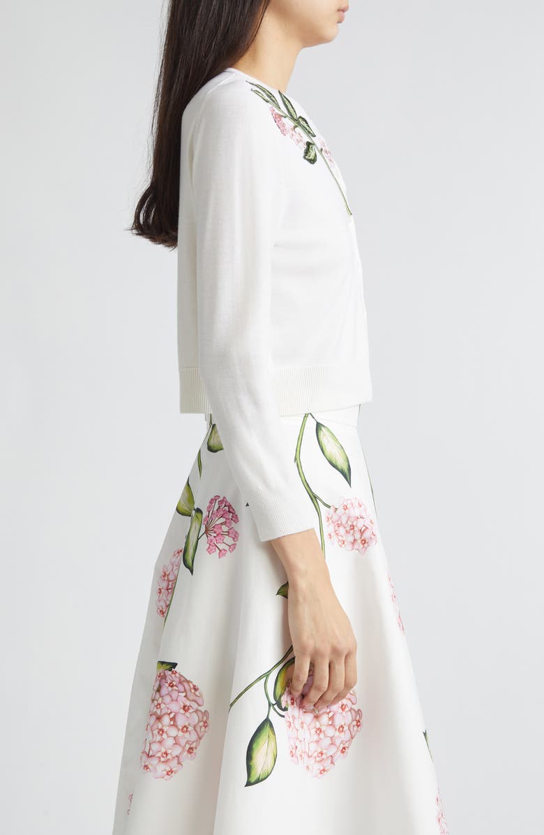 Oscar de la Renta Floral Virgin Wool Cardigan, Alternate, color,